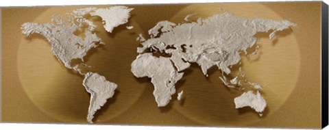 Framed Close-up of a World Map (gold) Print