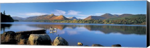 Framed Reflection of mountains in water, Derwent Water, Lake District, England Print