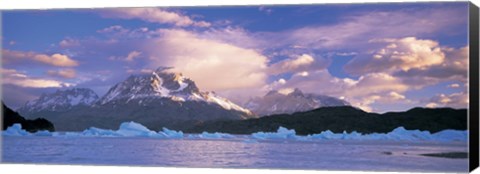 Framed Cloudy sky over mountains, Lago Grey, Torres del Paine National Park, Patagonia, Chile Print