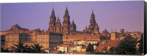 Framed Cathedral in a cityscape, Santiago De Compostela, La Coruna, Galicia, Spain Print