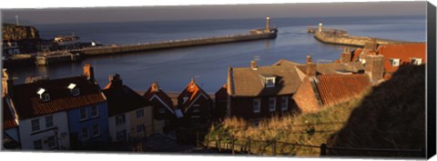 Framed Buildings On The Waterfront, Whitby Harbour, North Yorkshire, England, United Kingdom Print