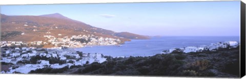 Framed High angle view of buildings on the waterfront, Batsi, Andros Island, Cyclades Islands, Greece Print
