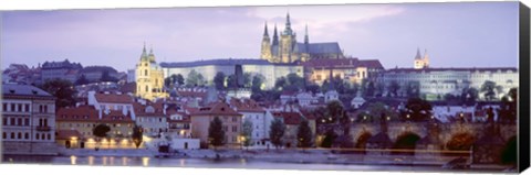 Framed Castle lit up at dusk, Hradcany Castle, Prague, Czech Republic Print