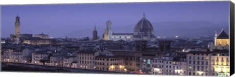 Framed High angle view of a city at dusk, Florence, Tuscany, Italy Print