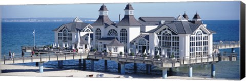 Framed Tourists On A Bridge, The Seebruecke, Sellin, Isle Of Ruegen, Germany Print
