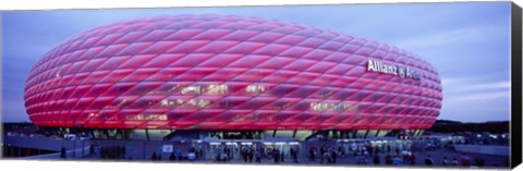 Framed Soccer Stadium Lit Up At Dusk, Allianz Arena, Munich, Germany Print