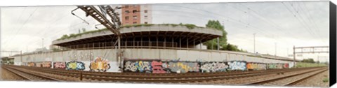 Framed Graffiti on the wall along a railroad track, Basel, Switzerland Print