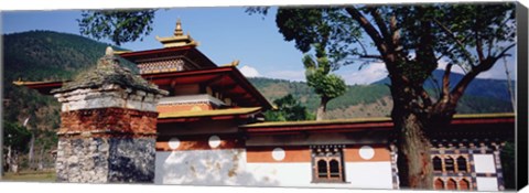 Framed Temple In A City, Chimi Lhakhang, Punakha, Bhutan Print