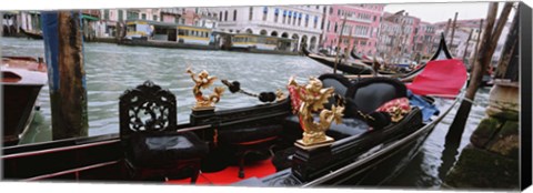 Framed Close-up of a gondola in a canal, Grand Canal, Venice, Italy Print