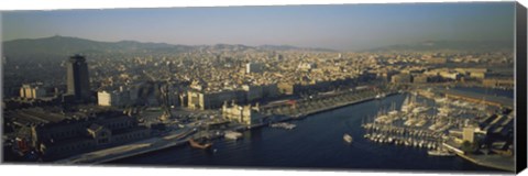 Framed Aerial view of a city, Barcelona, Spain Print