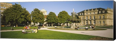 Framed Group Of People Sitting Around A Fountain In A Park, Schlossplatz, Stuttgart, Baden-Wurttemberg, Germany Print