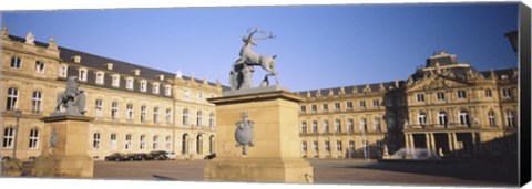 Framed Low Angle View Of Statues In Front Of A Palace, New Palace, Schlossplatz, Stuttgart, Baden-Wurttemberg, Germany Print