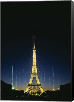 Framed Tower lit up at night, Eiffel Tower, Paris, France Print