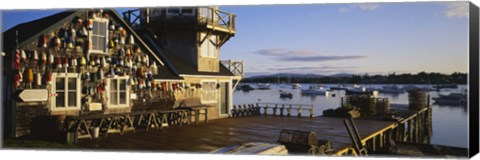 Framed Building at the waterfront, Fishing Village, Mount Desert Island, Maine, USA Print