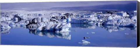 Framed Glaciers floating on water, Jokulsa River, Breidamerkursandur, Jokulsarlon Glacial Lagoon, Vatnajokull, Iceland Print