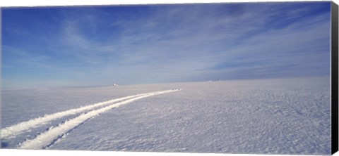 Framed Tire tracks on a snow covered landscape, Vatnajokull, Iceland Print