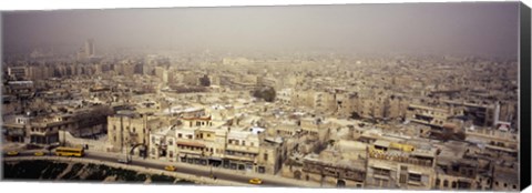 Framed Aerial view of a city in a sandstorm, Aleppo, Syria Print