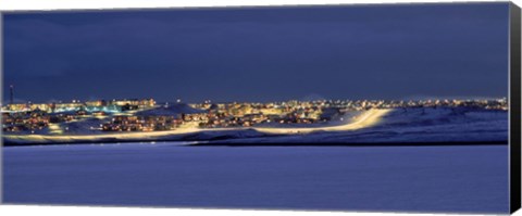 Framed City lit up at night, Grafarvogur, Reykjavik, Iceland Print