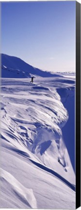 Framed Person walking on a snow covered mountain, Snaefellsnes Peninsula, Iceland Print