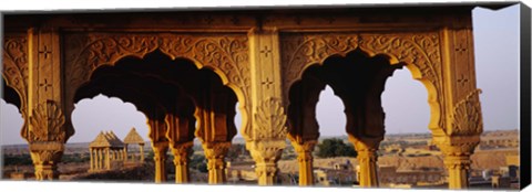 Framed Monuments at a place of burial, Jaisalmer, Rajasthan, India Print
