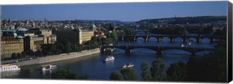 Framed High angle view of bridges across a river, Charles Bridge, Vltava River, Prague, Czech Republic Print