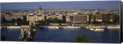 Framed Buildings at the waterfront, Chain Bridge, Danube River, Budapest, Hungary Print