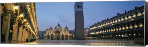 Framed Cathedral lit up at dusk, St. Mark&#39;s Cathedral, St. Mark&#39;s Square, Venice, Veneto, Italy Print