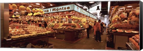 Framed Group of people in a vegetable market, La Boqueria Market, Barcelona, Catalonia, Spain Print