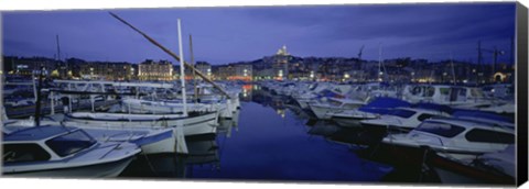 Framed Boats docked at a port, Old Port, Marseille, Bouches-Du-Rhone, Provence-Alpes-Cote Daze, France Print