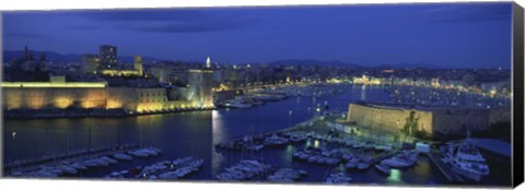 Framed Old Port at dusk, Marseille, Bouches-Du-Rhone, Provence-Alpes-Cote Daze, France Print