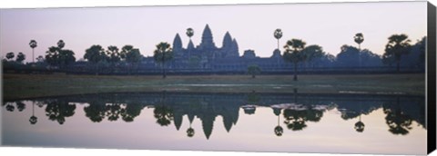 Framed Reflection of temples and palm trees in a lake, Angkor Wat, Cambodia Print