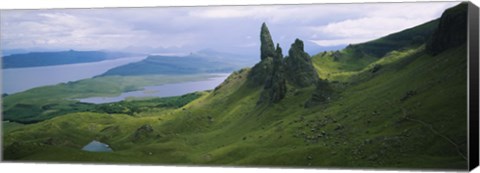 Framed High angle view of rock formations on a mountain, Old Man Of Storr, Isle Of Skye, Scotland Print