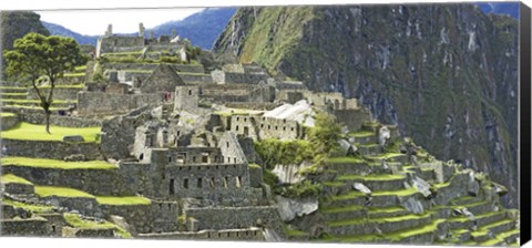 Framed Buildings on a hill, Andes Mountains,Machu Pichu, Peru Print