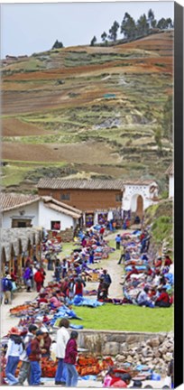 Framed Group of people in a market, Chinchero Market, Andes Mountains, Urubamba Valley, Cuzco, Peru Print