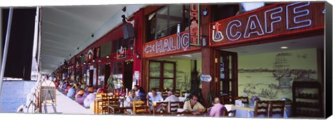 Framed Large group of people sitting in a cafe, Istanbul, Turkey Print