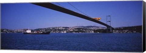 Framed Low angle view of a bridge, Bosphorus Bridge, Bosphorus, Istanbul, Turkey Print