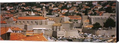 Framed High angle view of a town, Old port, Dominican Monastery to the left, Dubrovnik, Croatia Print