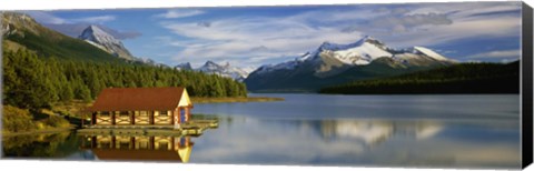 Framed Boathouse at the lakeside, Maligne Lake, Jasper National Park, Alberta, Canada Print