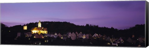 Framed Church lit up at dusk in a town, Horb Am Neckar, Black Forest, Baden-Wurttemberg, Germany Print