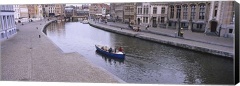 Framed High angle view of a boat in a river, Leie River, Graslei, Korenlei, Ghent, Belgium Print