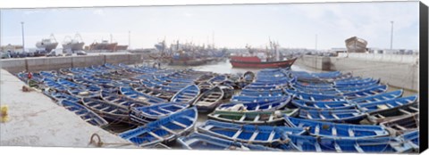 Framed Fishing boats moored at a dock, Essaouira Harbour, Essaouira, Morocco Print