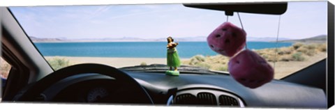 Framed Lake viewed through the windshield of a car, Pyramid Lake, Washoe County, Nevada, USA Print