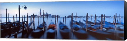 Framed Row of gondolas moored near a jetty, Venice, Italy Print