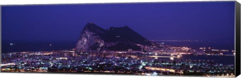 Framed High angle view of a city lit up at night, Rock Of Gibraltar, Andalusia, Spain Print