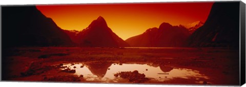 Framed Reflection of mountains in a lake, Mitre Peak, Milford Sound, Fiordland National Park, South Island, New Zealand Print