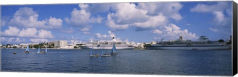 Framed Cruise ships docked at a harbor, Hamilton Harbour, Hamilton, Bermuda Print