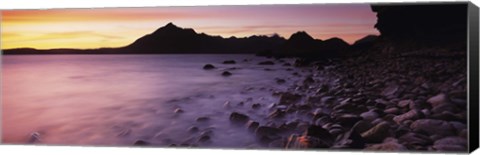 Framed Rocks on the beach, Elgol Beach, Elgol, looking towards Cuillin Hills, Isle Of Skye, Scotland Print