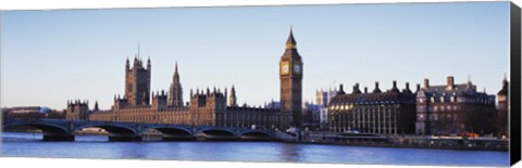 Framed Bridge across a river, Big Ben, Houses of Parliament, Thames River, Westminster Bridge, London, England Print