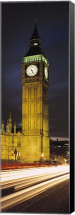 Framed Clock tower lit up at night, Big Ben, Houses of Parliament, Palace of Westminster, City Of Westminster, London, England Print