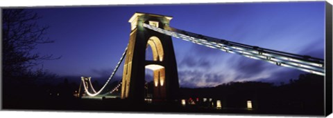 Framed Suspension bridge lit up at night, Clifton Suspension bridge, Avon Gorge, Bristol, England Print